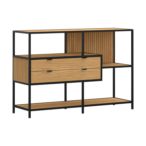 Knižnica v čiernej a prírodnej farbe v dekore duba 114x78x35 cm Seaford – Actona-image-2