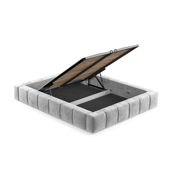 Svetlosivá čalúnená dvojlôžková posteľ s úložným priestorom s roštom 160x200 cm Aruba L – Maison de Rêve-image-4