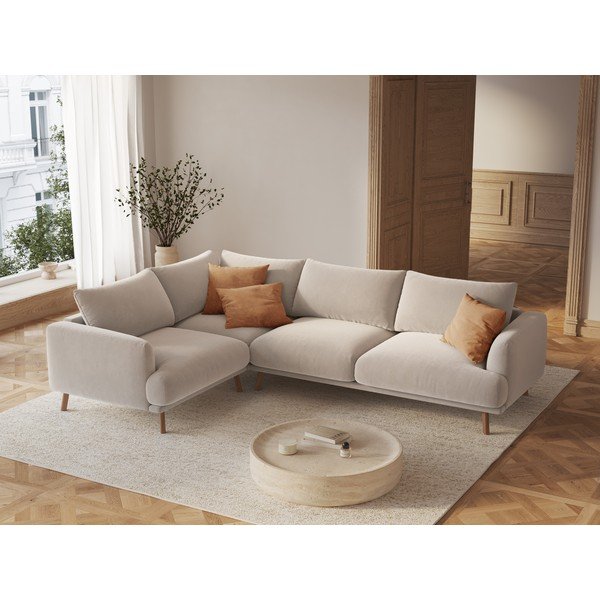 Béžová zamatová rohová pohovka (ľavý roh/do L) Naomi – Micadoni -image-1