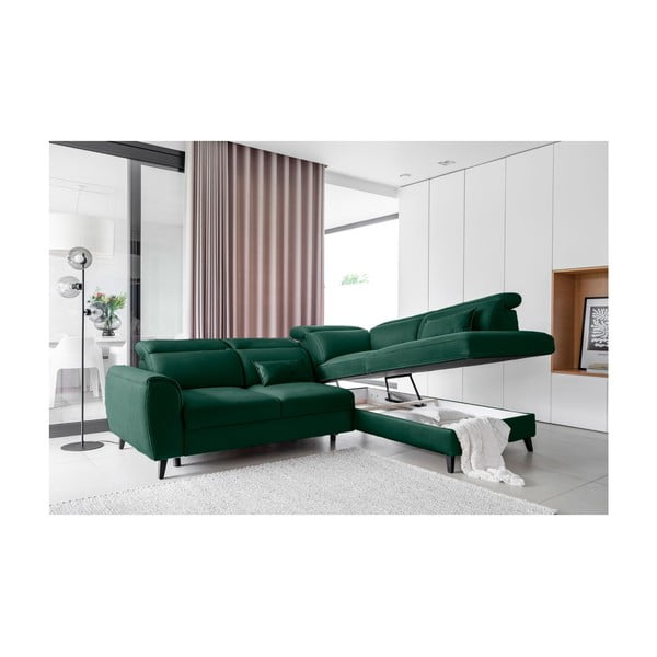 Zelená zamatová rozkladacia/s úložným priestorom rohová pohovka (pravý roh/do L) Noble – ELTAP-image-3