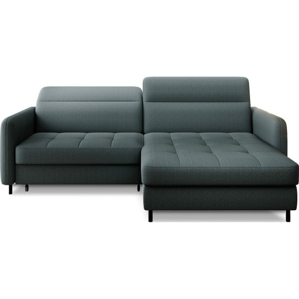 Sivozelená zamatová rozkladacia/s úložným priestorom rohová pohovka (pravý roh/s leňoškou) Gomsi – ELTAP