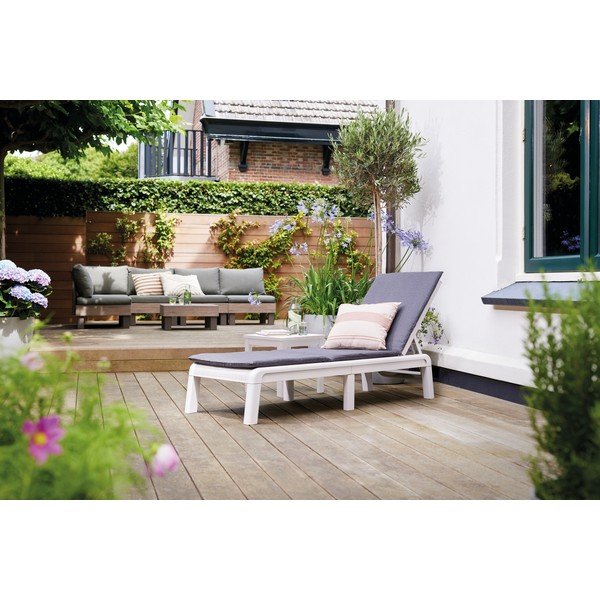 Svetlosivé plastové/polstrované polohovacie/skladacie záhradné ležadlo Atlas – Keter-image-4