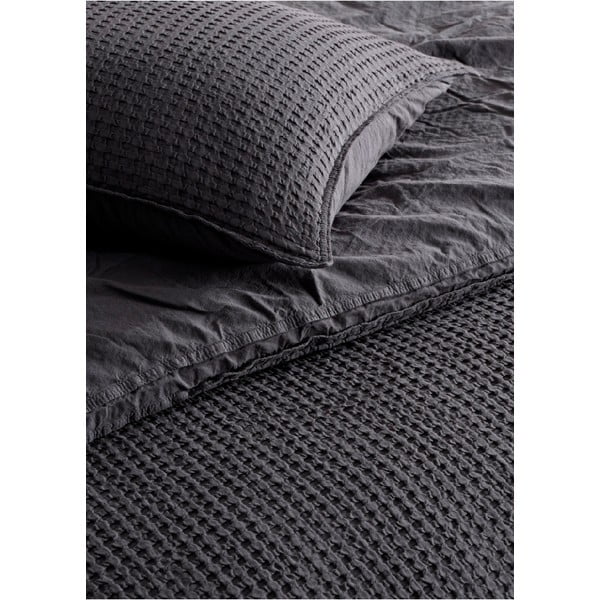 Antracitové obliečky na dvojlôžko/predĺžené z bavlny Renforcé 240x220 cm Waffle Striped – Mila Home Luxury-image-1