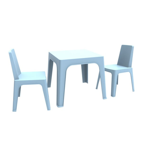Modrý detský záhradný set 1 stola a 2 stoličiek Resol Julieta