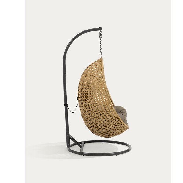 Tmavosivé/v prírodnej farbe polstrované závesné záhradné kreslo Cira – Kave Home-image-3