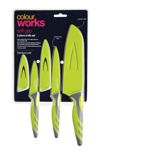 Sada 3 zelených nožov Kitchen Craft Colourworks
