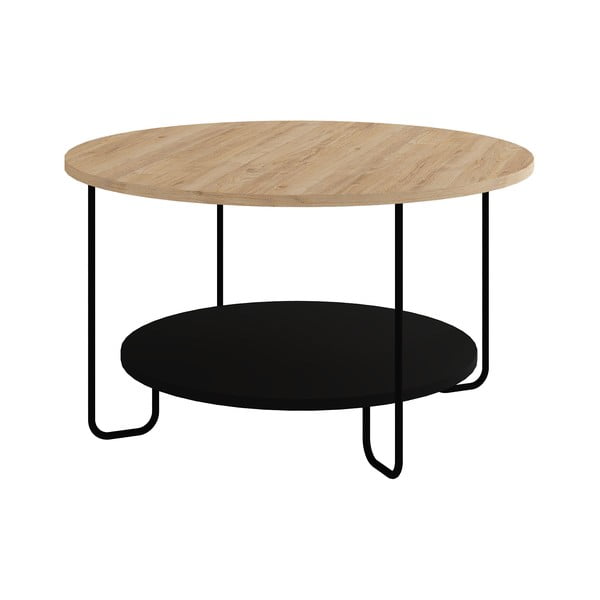 Okrúhly konferenčný stolík s doskou v dubovom dekore v čierno-prírodnej farbe ø 80 cm Tonka – Marckeric