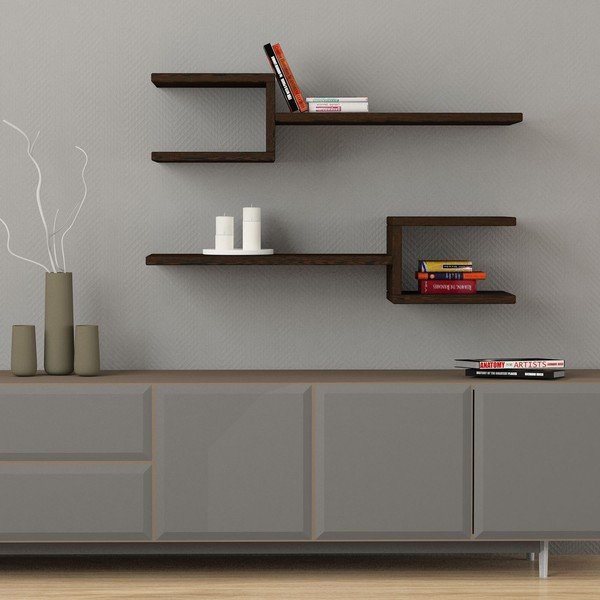 Sada 2 tmavohnedých nástenných políc Fork-image-1