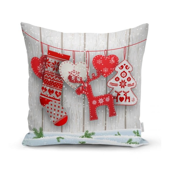 Súprava 4 vianočných obliečok na vankúš a behúň na stôl Minimalist Cushion Covers Snowflakes-image-2