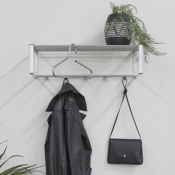 Kovový nástenný vešiak v striebornej farbe s poličkou 70 cm Rex – Spinder Design-image-1