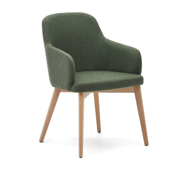 Tmavozelené čalúnené jedálenské kreslo s podrúčkami Nelida – Kave Home