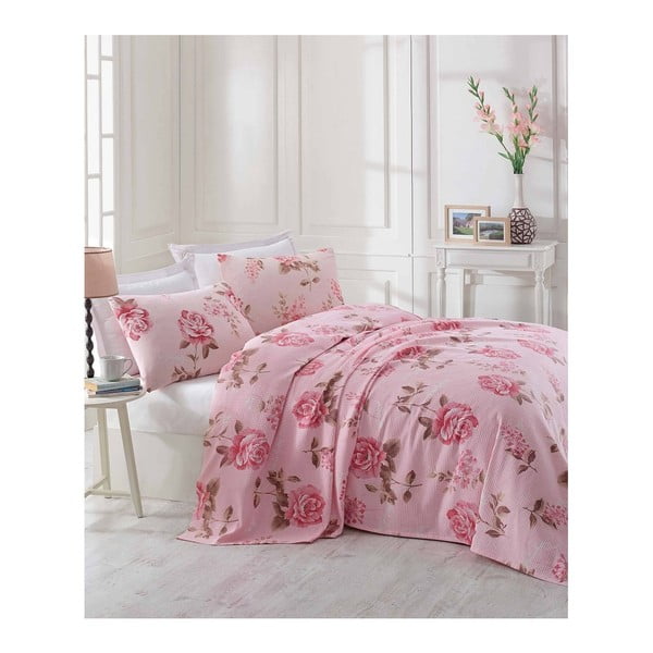 Ružová ľahká prikrývka cez posteľ Serenay, 200 x 235 cm