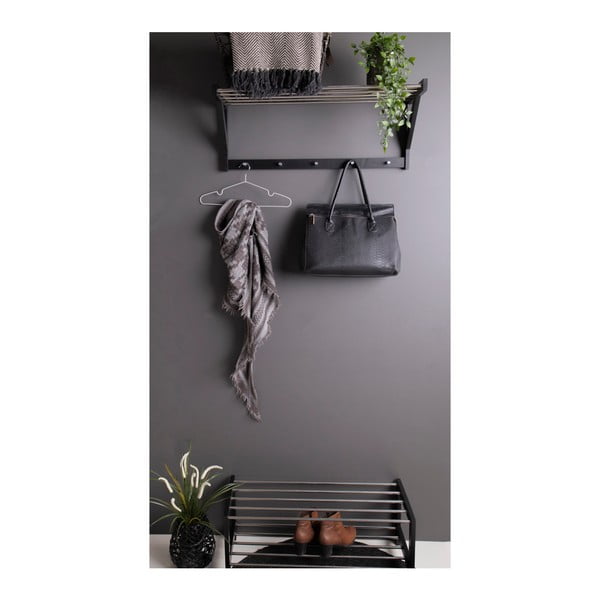 Čierny nástenný vešiak z topoľového dreva s poličkou Padova - House Nordic-image-1