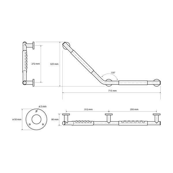 Nástenné madlo do kúpeľne z nehrdzavejúcej ocele 71,5 cm 135° Right – Sapho-image-1