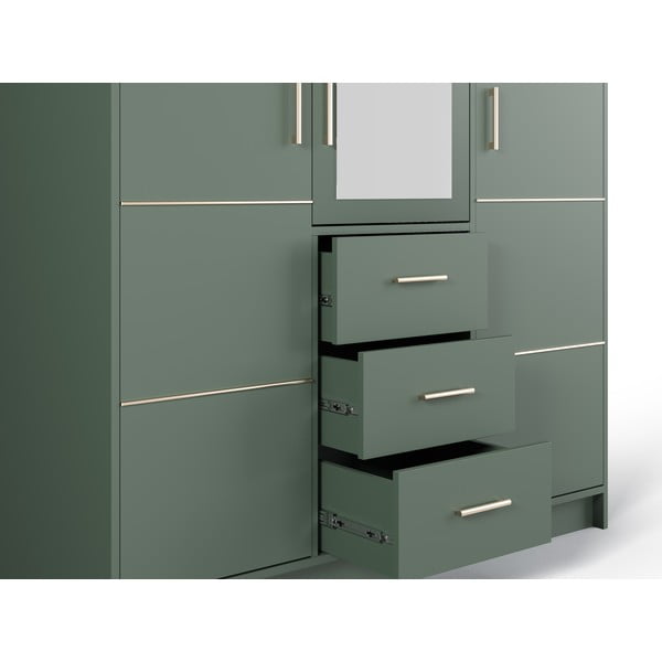 Zelená šatníková skriňa so zrkadlom 147x200 cm Burren - Cosmopolitan Design-image-1