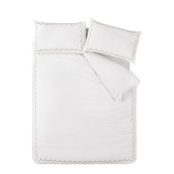 Bielo-zelené obliečky na jednolôžko 135x200 cm Scallop Border – Catherine Lansfield