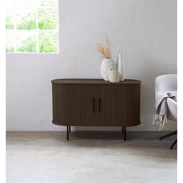 Hnedá komoda v dekore duba s posuvnými dverami 120x76x45 cm Nola – Unique Furniture-image-1