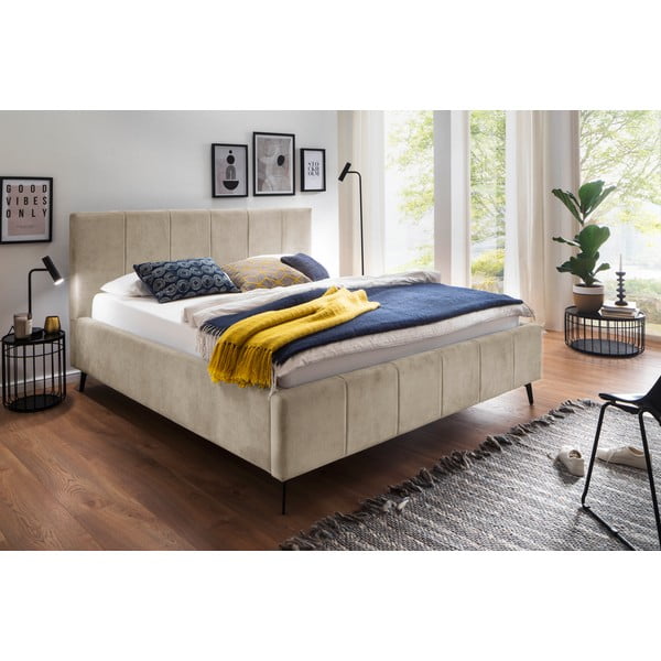 Béžová čalúnená dvojlôžková posteľ s úložným priestorom s roštom 180x200 cm Lizzano – Meise Möbel-image-1