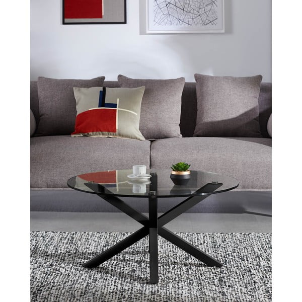 Čierny okrúhly konferenčný stolík so sklenenou doskou ø 82 cm Argo – Kave Home-image-2