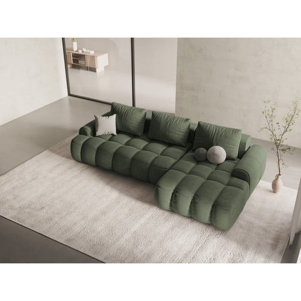 Zelená rozkladacia/s úložným priestorom rohová pohovka (pravý roh/s leňoškou) Linz – Cosmopolitan Design-image-1