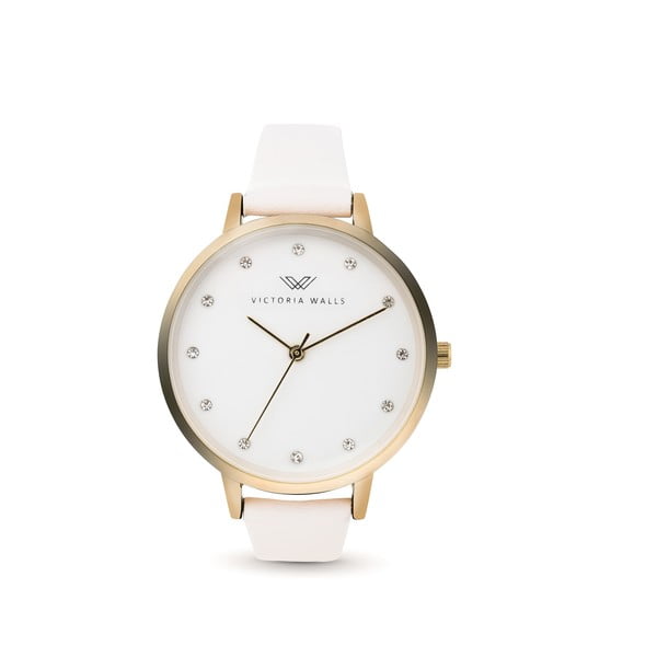 Dámske hodinky s bielym koženým remienkom Victoria Walls Turdo