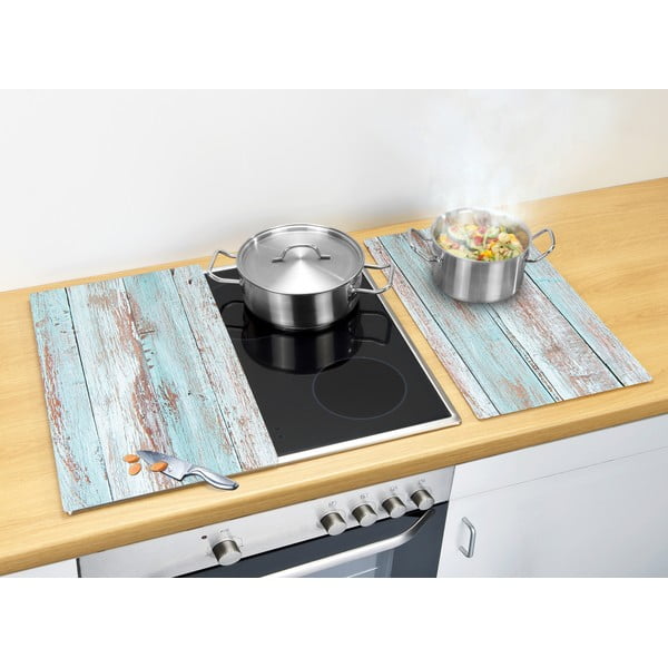 Kryty na sporák z tvrdeného skla v súprave 2 ks 52x30 cm Blue Wood - Allstar-image-1