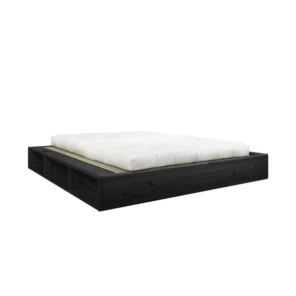 Čierna dvojlôžková posteľ z masívneho dreva s futonom Comfort a tatami Karup Design Ziggy, 140 x 200 cm