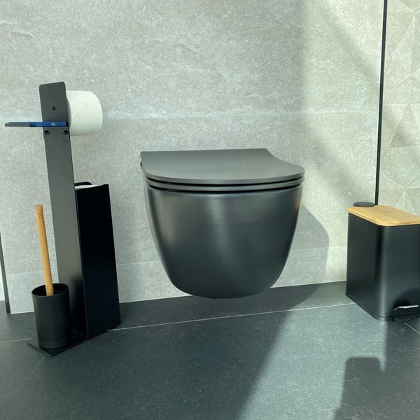 Matne čierny nášľapný oceľový odpadkový kôš 5 l Erik – Spirella-image-2