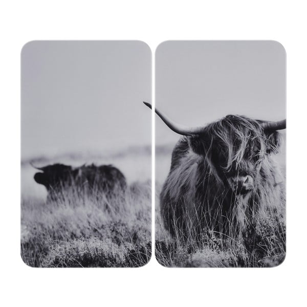 Kryty na sporák v súprave 2 ks z tvrdeného skla 30x52 cm Universal Highland Cattle – Wenko