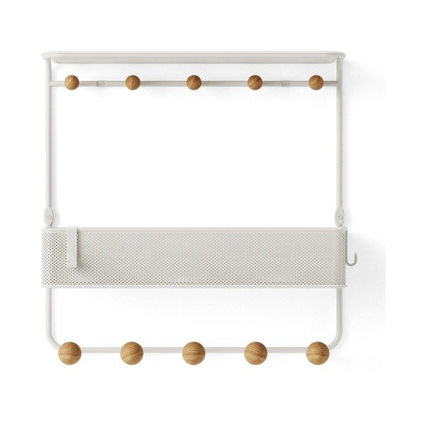Biely prírodný kovový nástenný vešiak s poličkou Estique - Umbra
