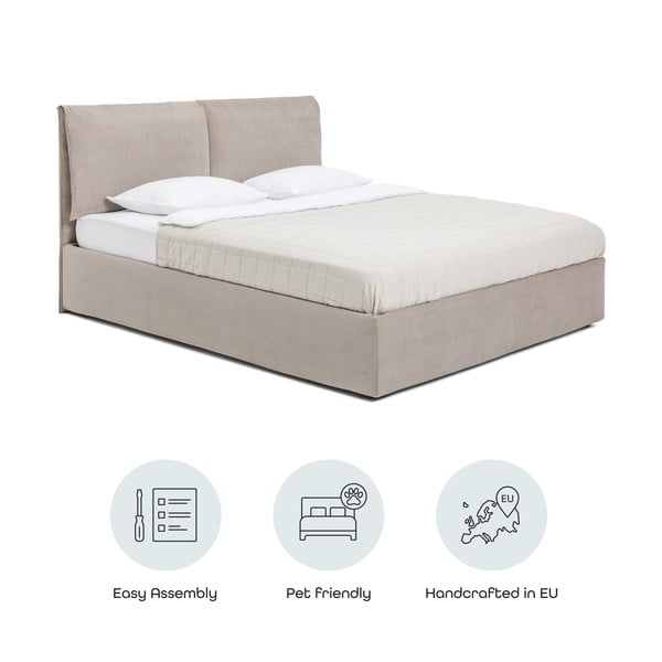 Čalúnená dvojlôžková posteľ taupe s úložným priestorom s roštom 180x200 cm Thessa Pillow – Bonami Selection-image-4