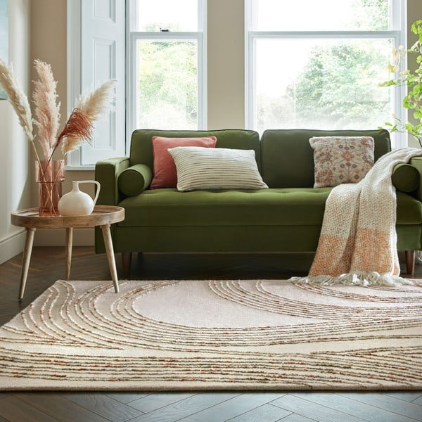 Oranžový/krémovobiely vlnený koberec 200x290 cm Abstract Swirl – Flair Rugs-image-1