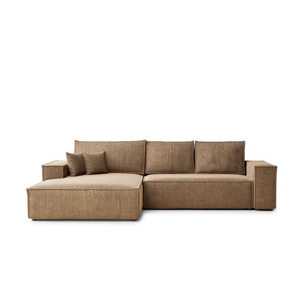 Svetlohnedá ženilková rozkladacia/s úložným priestorom rohová pohovka (ľavý roh/s leňoškou) Maze – Maison de Rêve