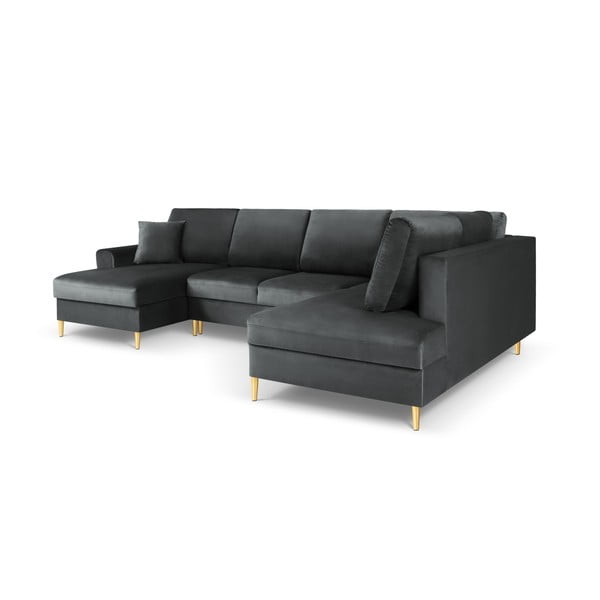 Tmavosivá zamatová rozkladacia/s úložným priestorom rohová pohovka (pravý roh/do "U") Kyoto – Cosmopolitan Design-image-3