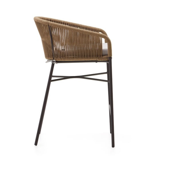 Béžová kovová/polstrovaná záhradná barová stolička Yanet – Kave Home-image-4