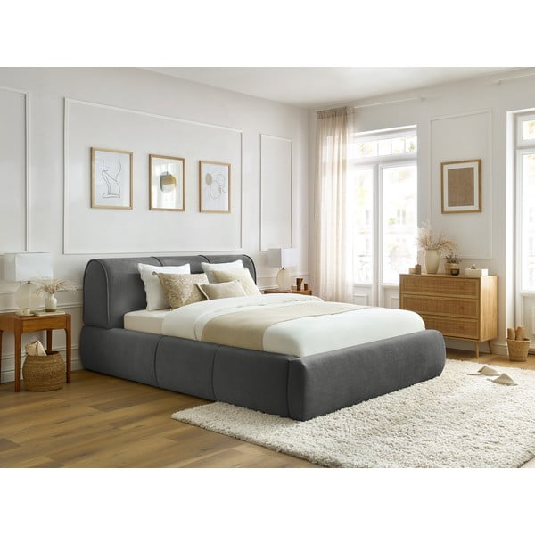 Sivá čalúnená dvojlôžková posteľ s úložným priestorom s roštom 180x200 cm Vernon – Bobochic Paris-image-1