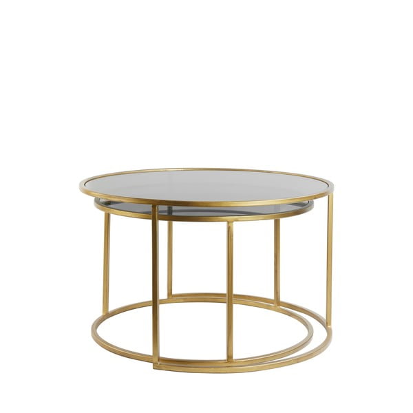 Sklenené okrúhle konferenčné stolíky v súprave 2 ks v zlatej farbe ø 75 cm Duarte - Light & Living-image-2