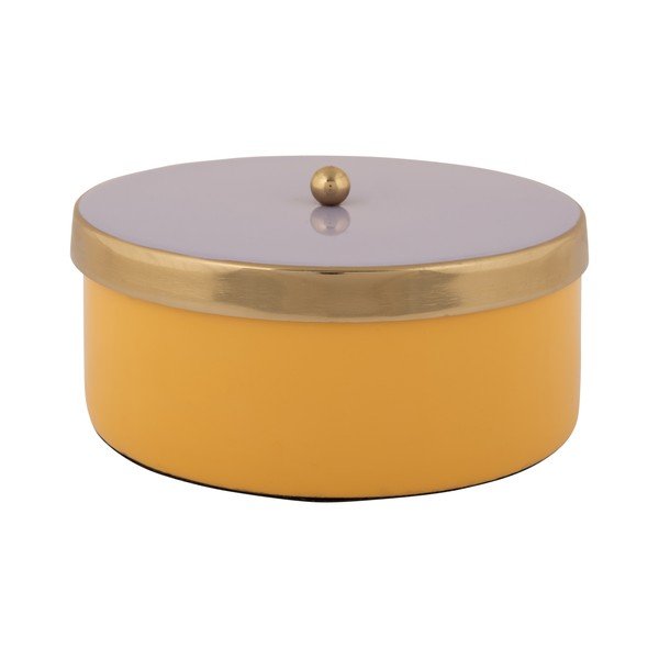 Žltý dekoratívny kovový úložný box ø 16x6 cm Double Funky – PT LIVING