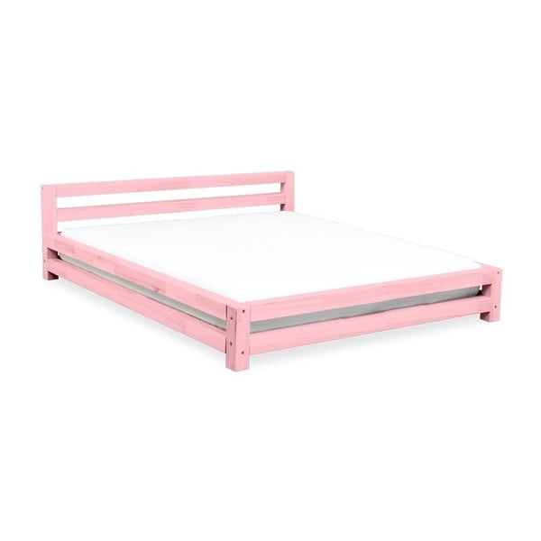 Ružová dvojlôžková posteľ zo smrekového dreva Benlemi Double, 180 × 200 cm
