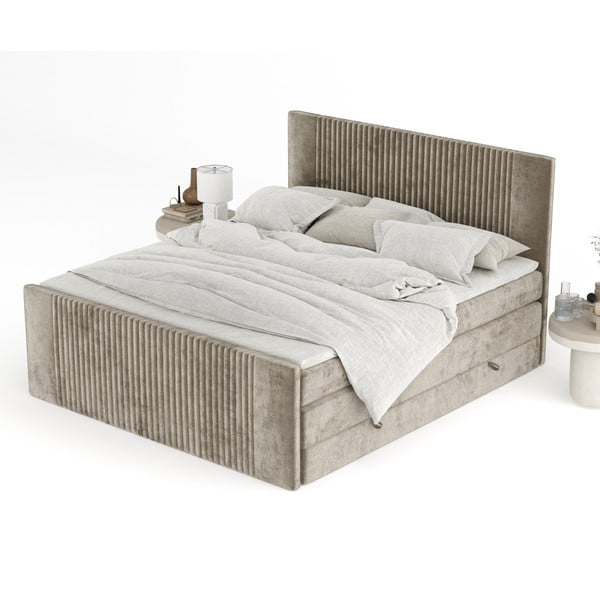Svetlohnedá boxspring posteľ s úložným priestorom 180x200 cm Bergamo – Maison de Rêve-image-4