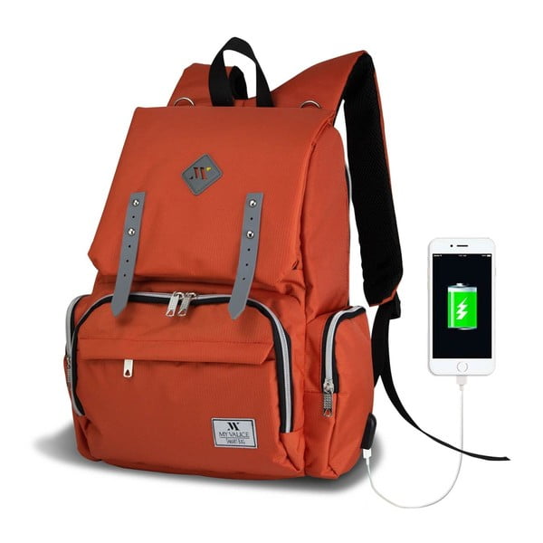 Oranžový batoh pre mamičky s USB portom My Valice MOTHER STAR Baby Care Backpack