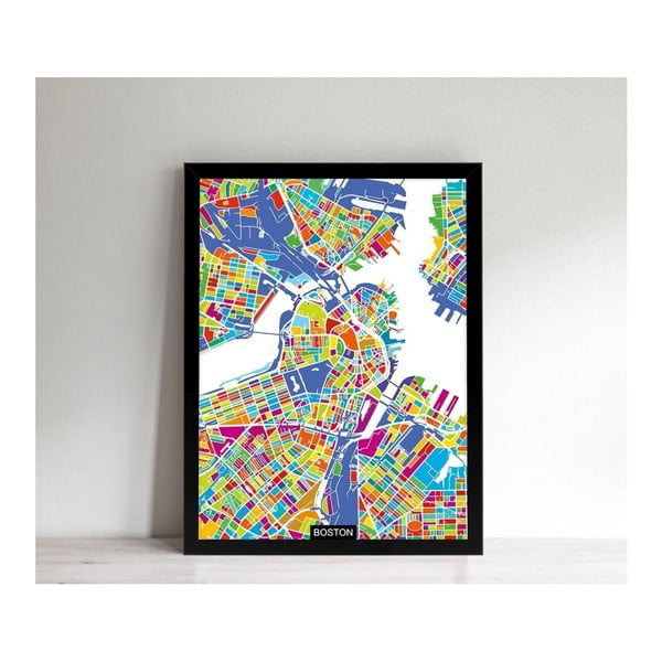 Obraz v čiernom ráme Homemania Maps Boston, 32 × 42 cm