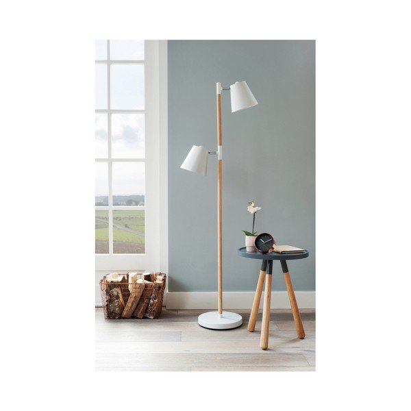 Biela voľne stojacia lampa s drevenými detailmi Leitmotiv Rubi-image-2
