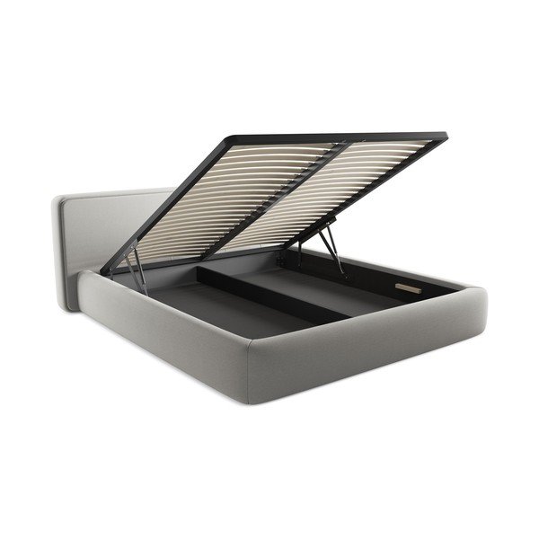 Svetlosivá čalúnená dvojlôžková posteľ s úložným priestorom s roštom 180x200 cm Kiana – Makamii-image-3