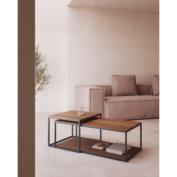 Hnedé konferenčné stolíky s doskou v dekore orechového dreva v súprave 2 ks 50x100 cm Yoana – Kave Home-image-1