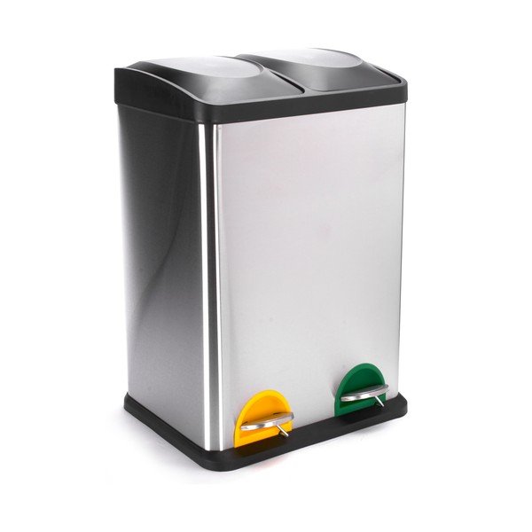 Oceľový odpadkový kôš 2x20 l na triedený odpad/nášľapný v matne striebornej farbe Tri Selectif – MSV