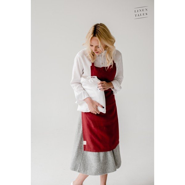 Červená ľanová zástera Linen Tales Daily Apron, 80 x 55 cm-image-2