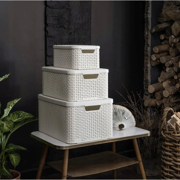 Krémovobiely plastový úložný box s vekom 20x29x14 cm Style – Curver-image-1