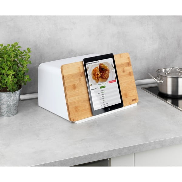 Biela dóza na chlieb s bambusovým poklopom Wenko Kubo-image-2