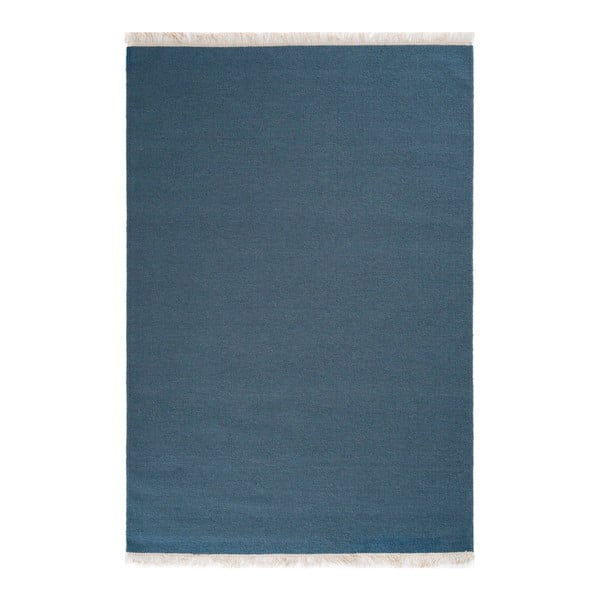 Modrý ručne tkaný vlnený koberec Linie Design Solid, 160 × 230 cm